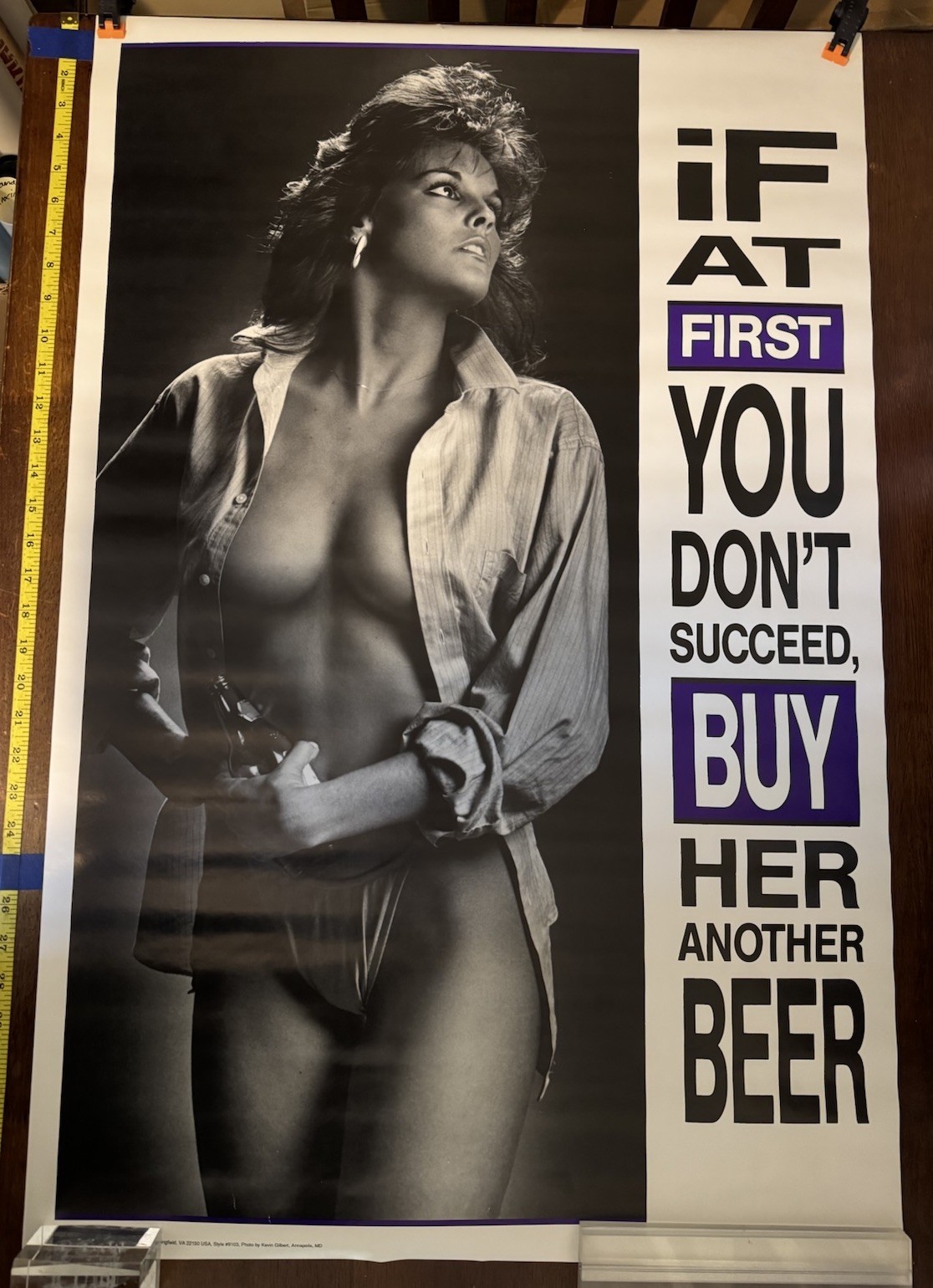 Vintage Pinup Beer Poster If At First You Don't Succeed 1991