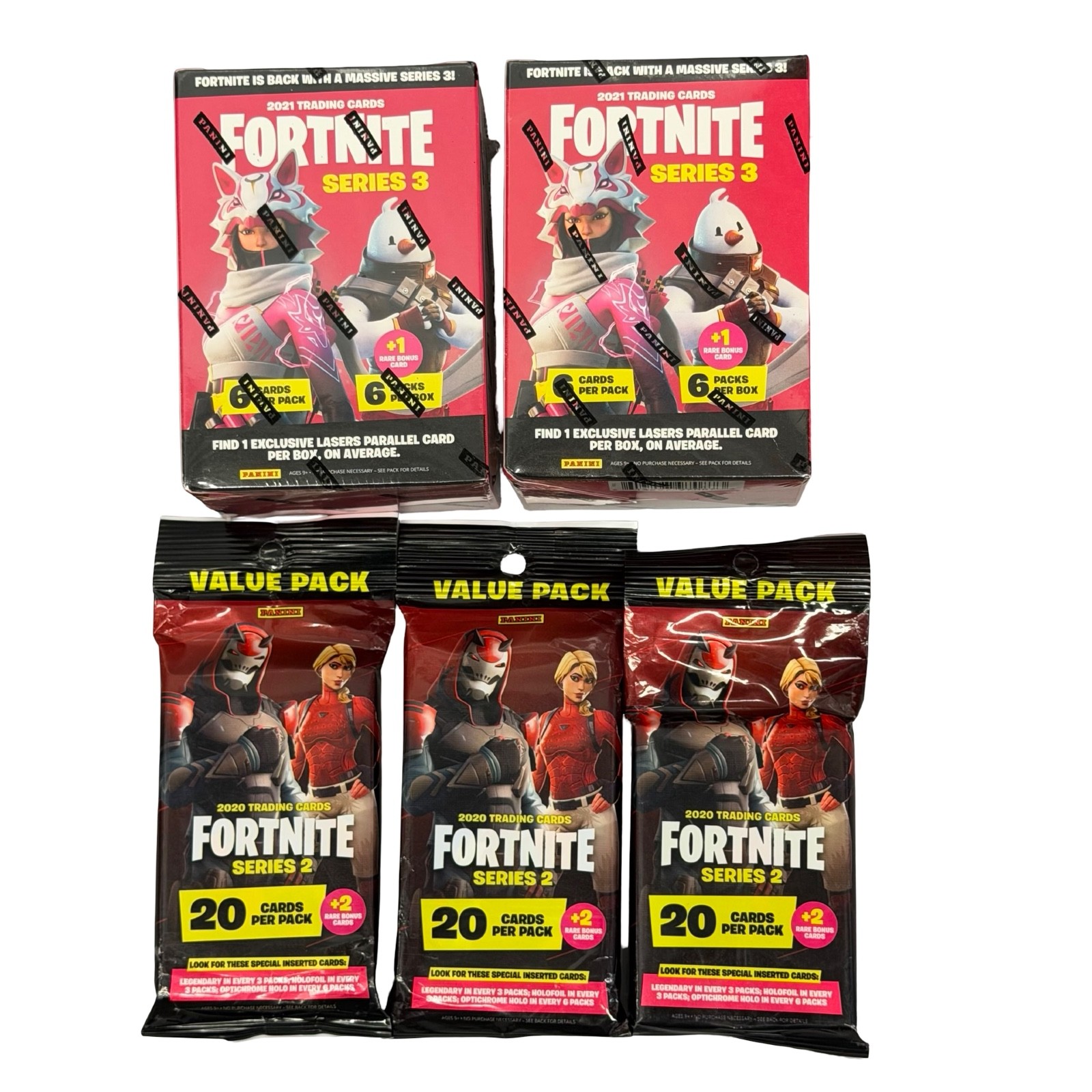Panini Fortnite Series 3 Blaster Boxes And Series 2 Value Packs Sealed Lot of 5
