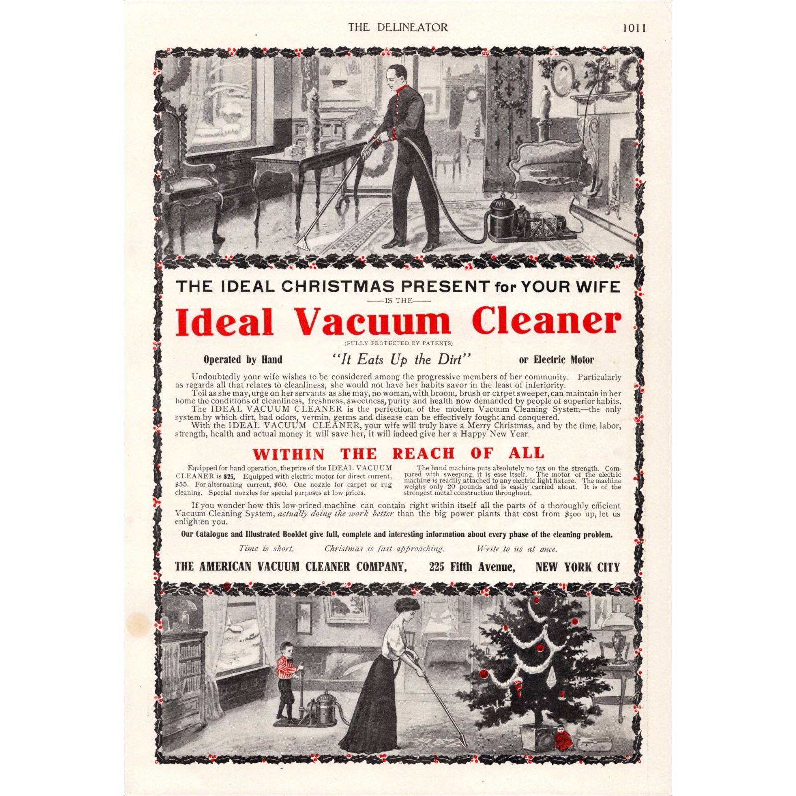1908 Ideal Vacuum Cleaners Christmas Original Vintage Print Ad