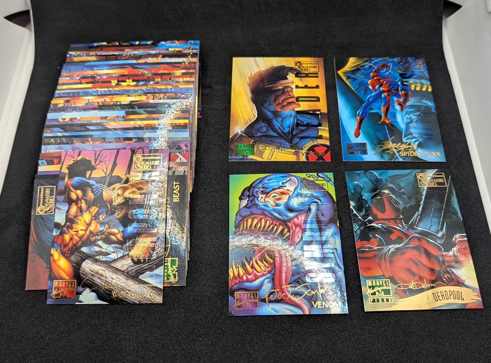 1995 Marvel Masterpieces E-Motion GOLD SIGNATURE 57 cards w/ Canvas + Holo Chase