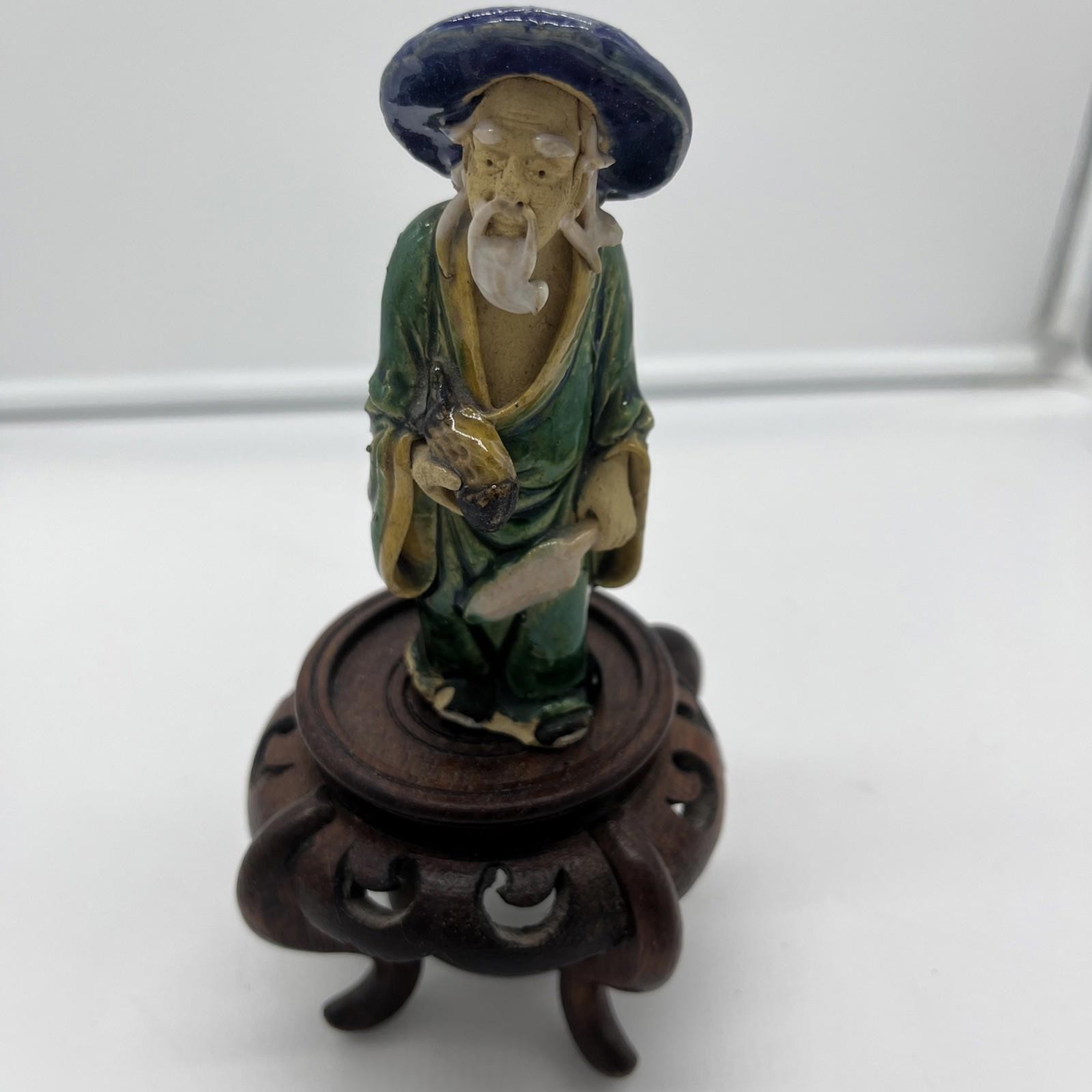 Vintage Antique Chinese Shiwan Glazed Clay Mudman Mudmen 4.5” Tall Read Vintage Antique Chinese Shiwan Glazed Clay Mudman Mudmen 4.5” Tall Read