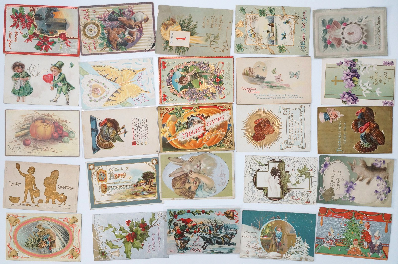Antique POSTCARD Lot 25 Holiday Greetings Christmas Easter Thanksgiving New Year