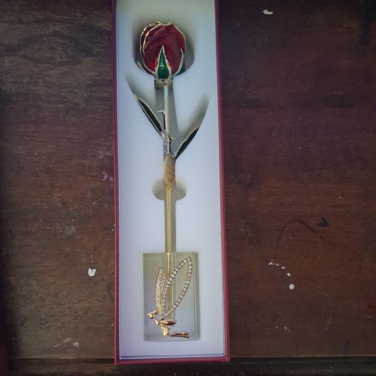 24K Gold dipped Red Rose with Box & Rose Display Holder