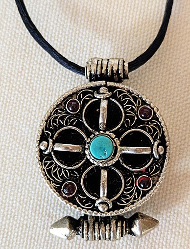 Vintage Tibetan Double Dorje Gau Prayer Box Pendant Buddhist Amulet Silk Cord