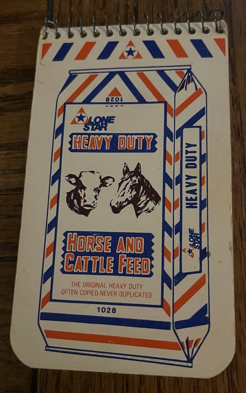 Vintage Lone Star Feed Fertilizer Notepad Nacogdoches Texas Farm Products Co.