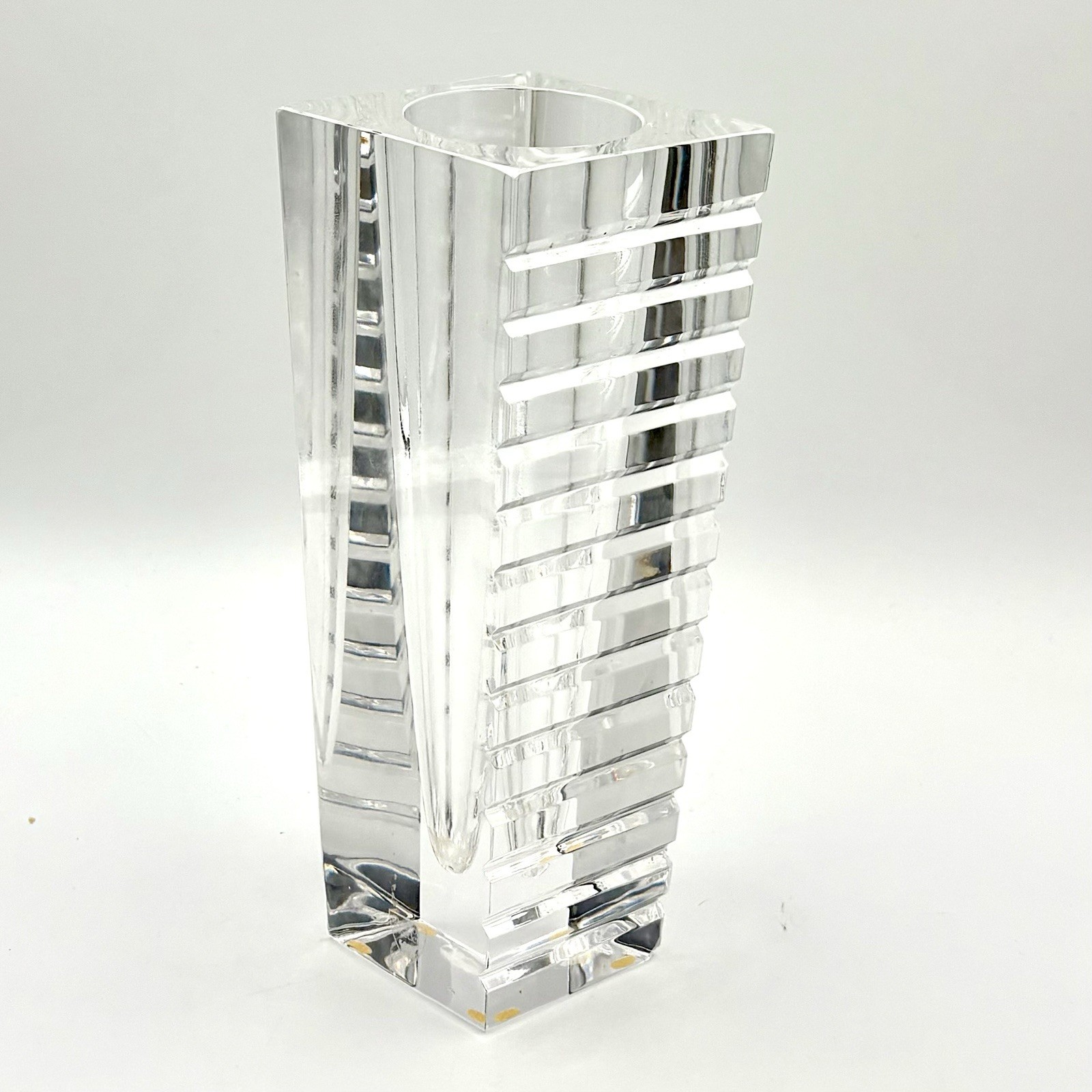 ORREFORS Horizon Crystal Vase 8.5in Clear Jan Johansson Sweden Signed Read