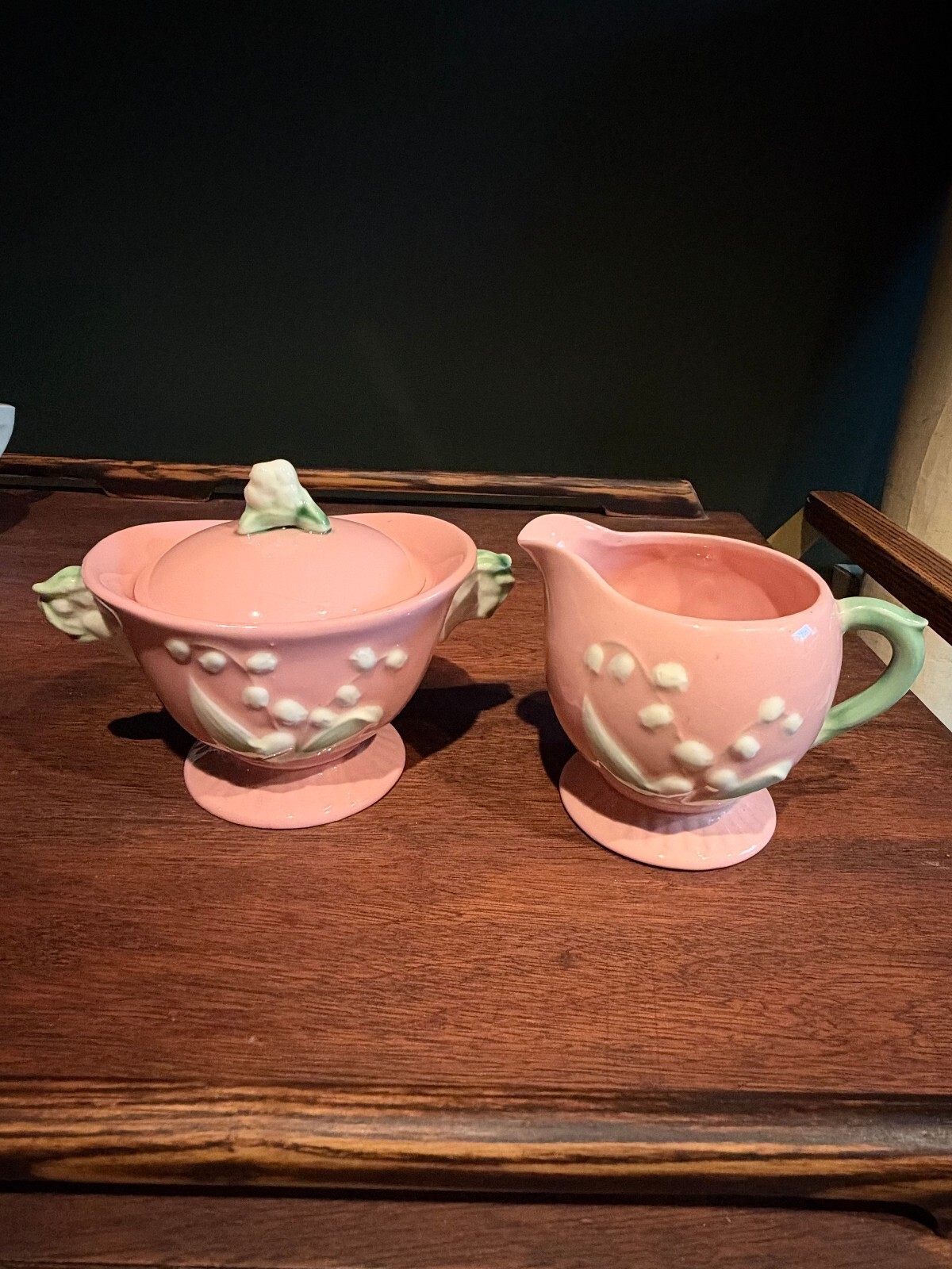 Vintage 1940s Occupied Japan Pink Lily of the Valley Sugar and Creamer Set