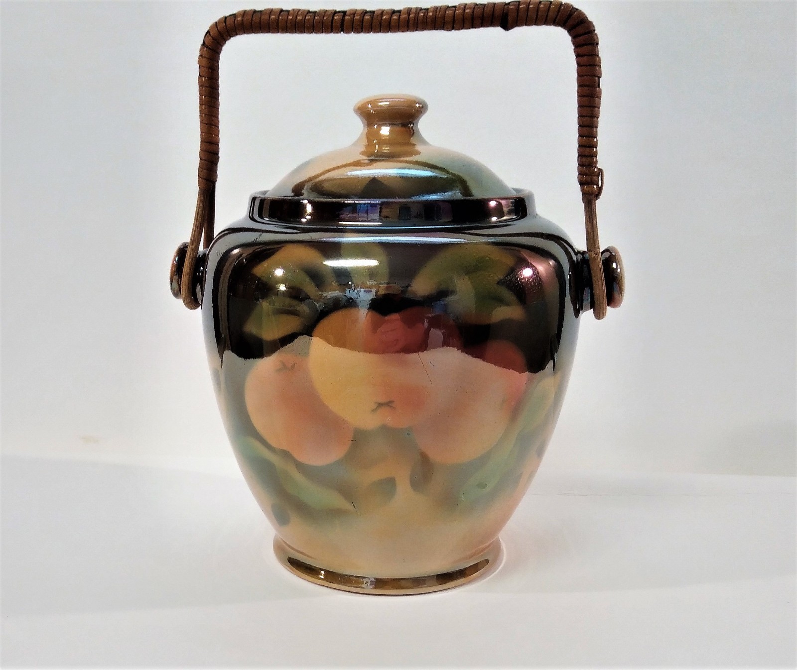 Vintage Hall Pottery Art Deco Luster Glaze Handled Cookie Jar England