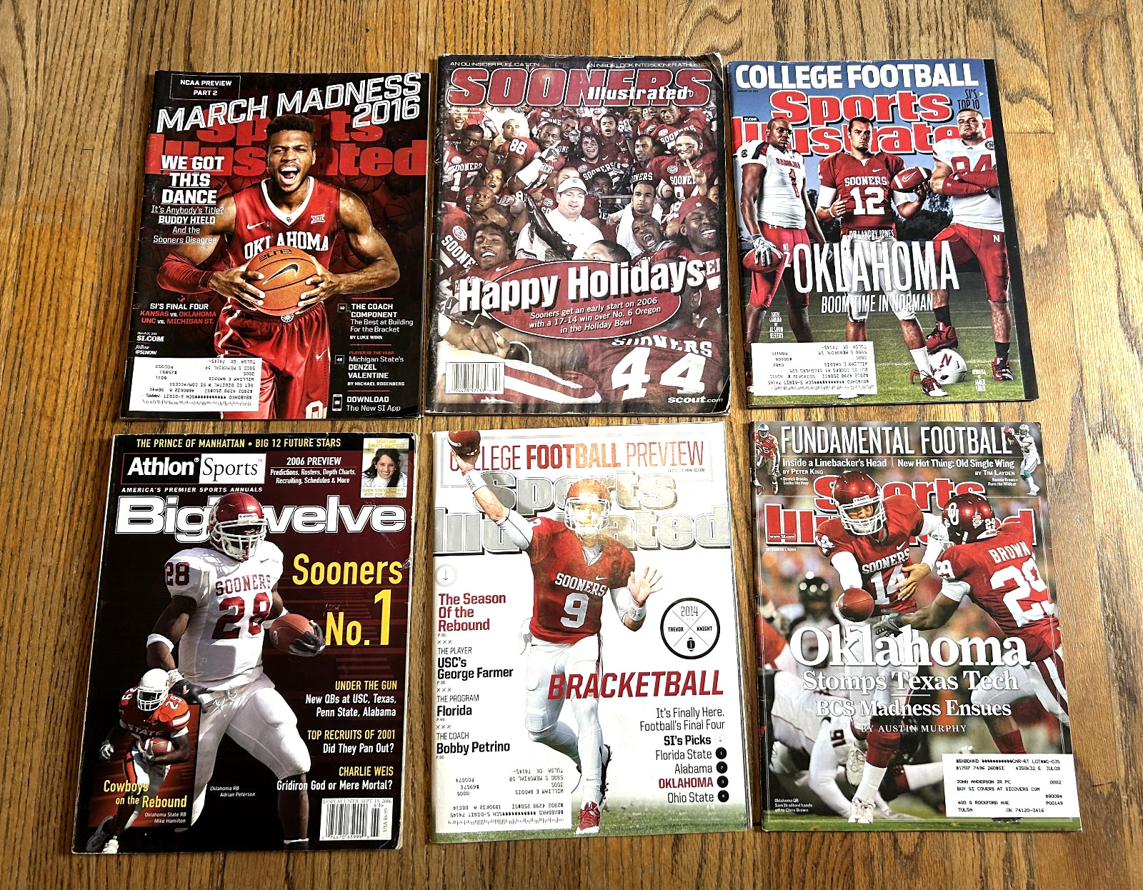 LOT of 6 different University of Oklahoma football magazines, Sports Illustrated