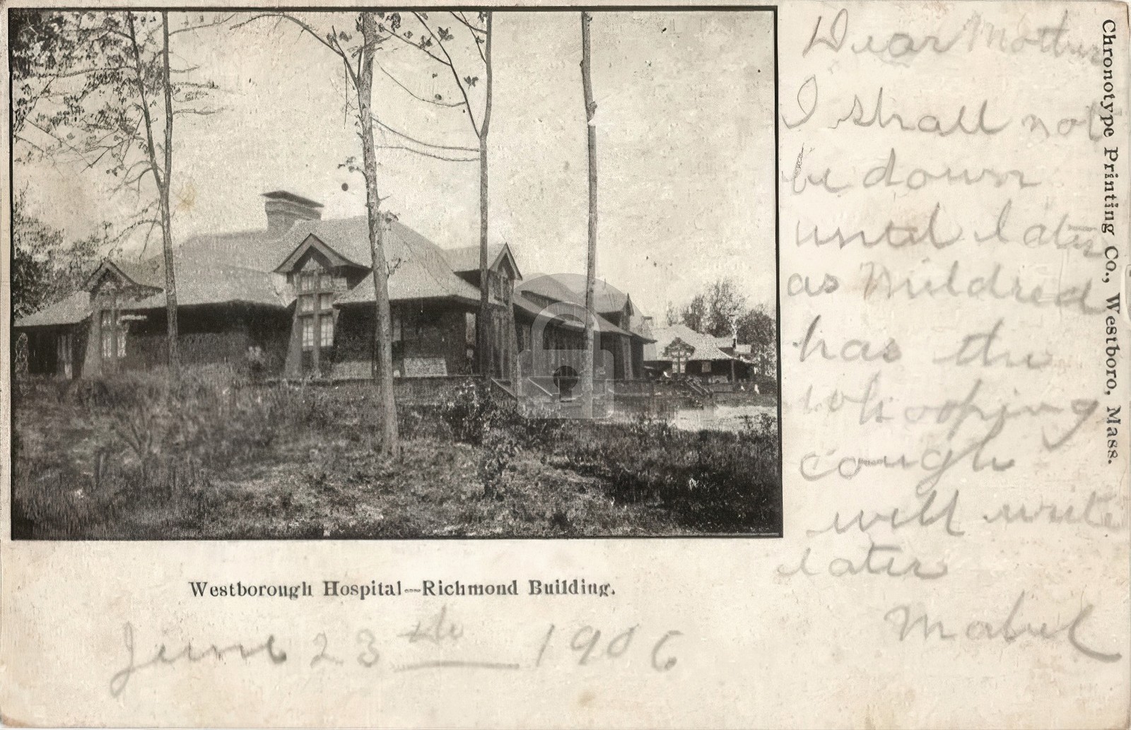 Westborough MA Richmond Building Insane Asylum State Hospital 1906 Postcard COPY