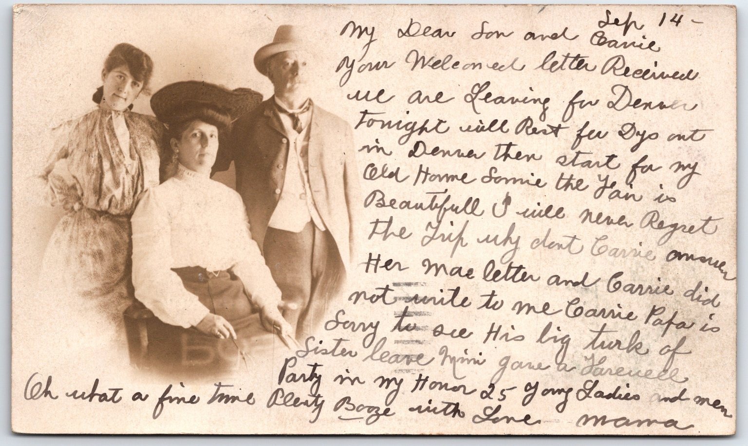 Vintage Real Photo Postcard RPPC Family Farewell Party Sep 14 1904 St. Louis MO