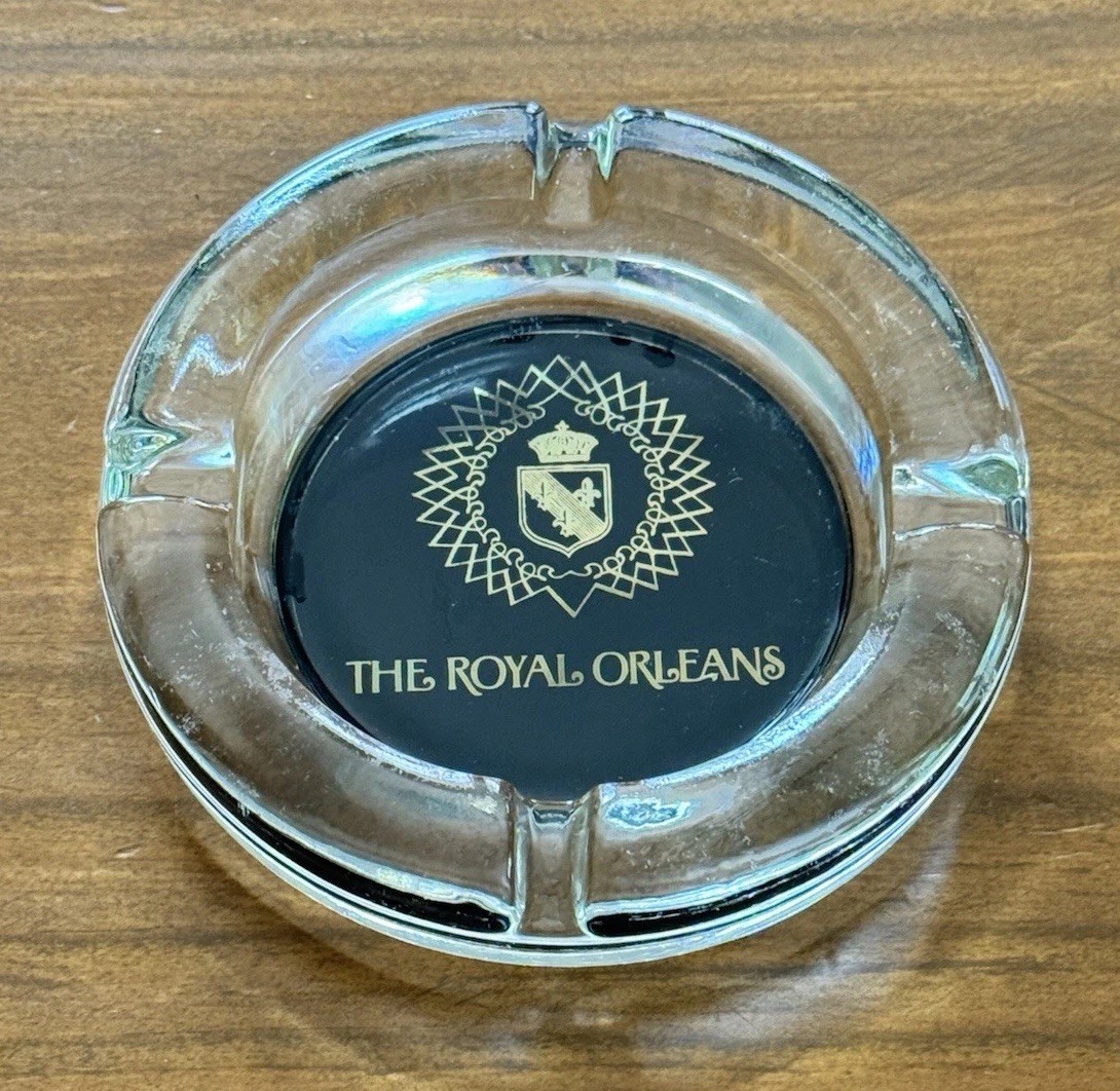 Royal Orleans Hotel New Orleans LA Glass Ashtray Vintage Black Bottom