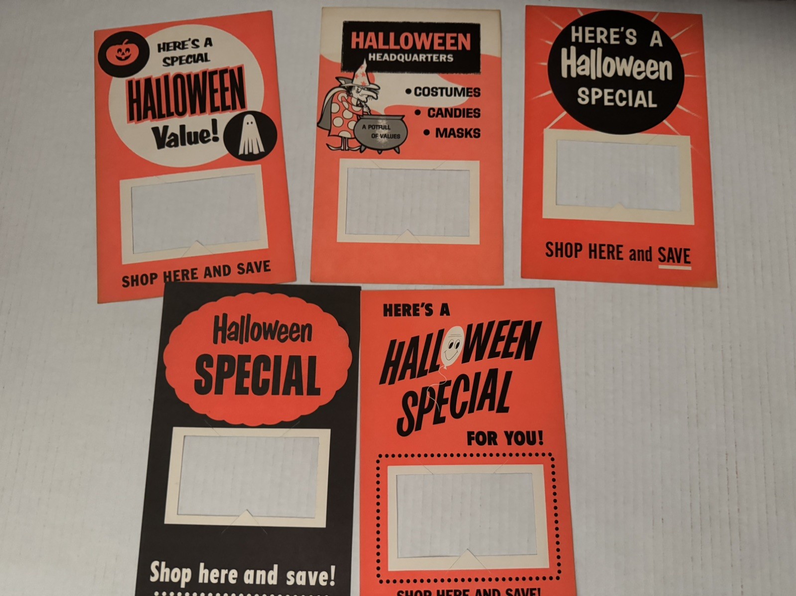 Vintage Lot of 5 1960's  HALLOWEEN Cardboard Store Displays