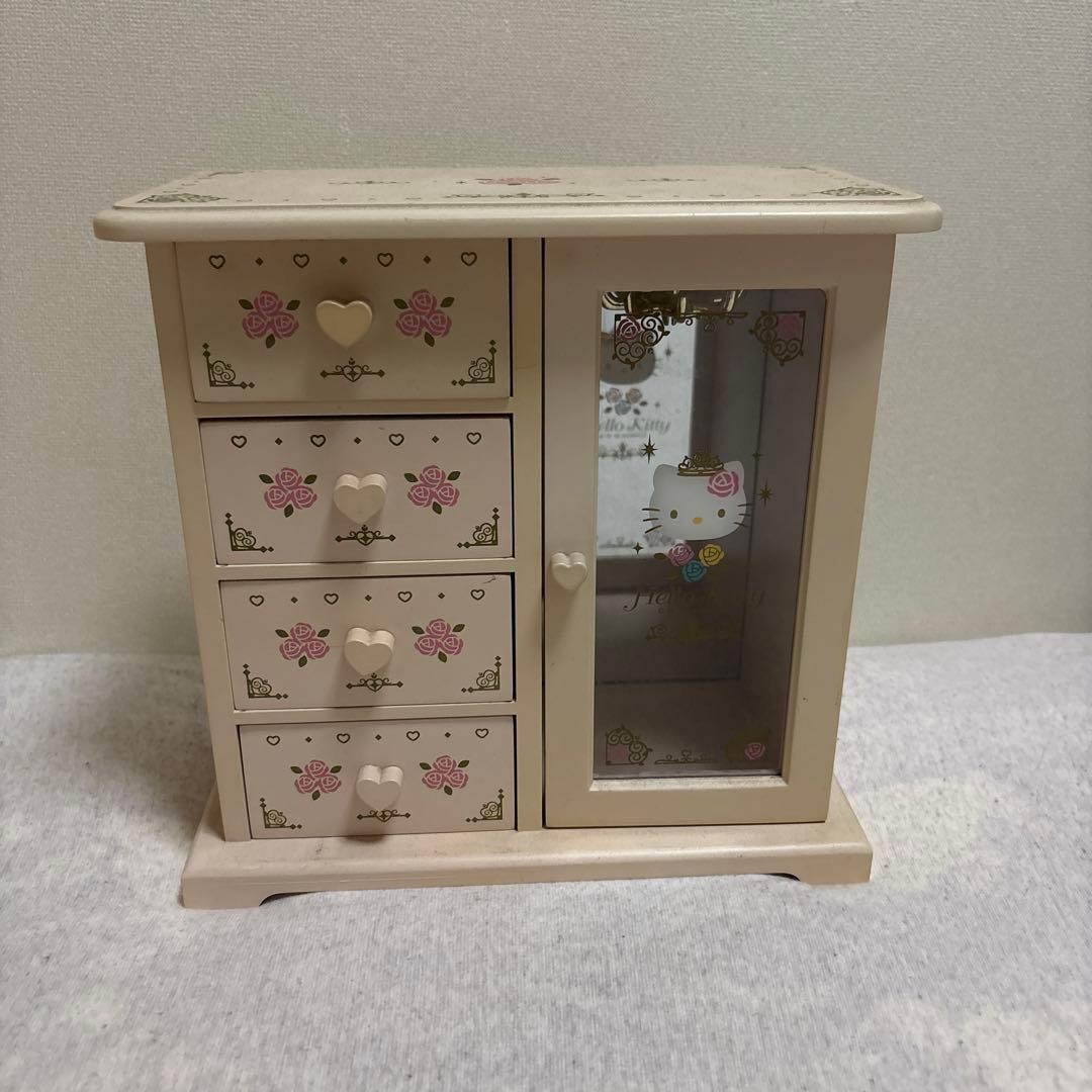 Sanrio Hello Kitty Wooden Jewelry Box Chest 4 Drawers Rare 2008 Japan