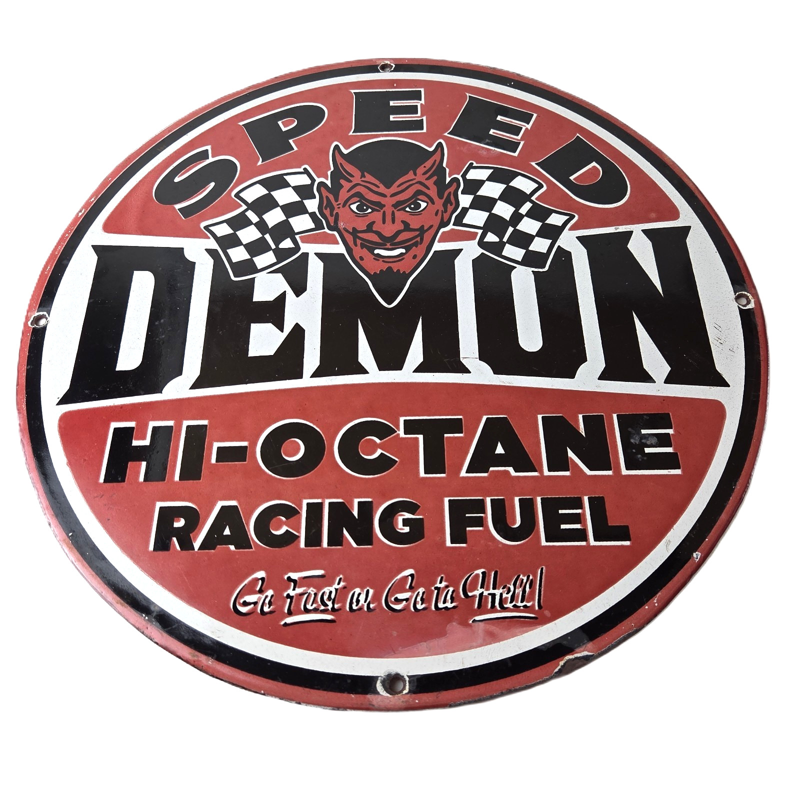 Vintage Speed Demon Porcelain Sign - Automobile Devil Garage Shop Hot Rod Vintage Speed Demon Porcelain Sign - Automobile Devil Garage Shop Hot Rod