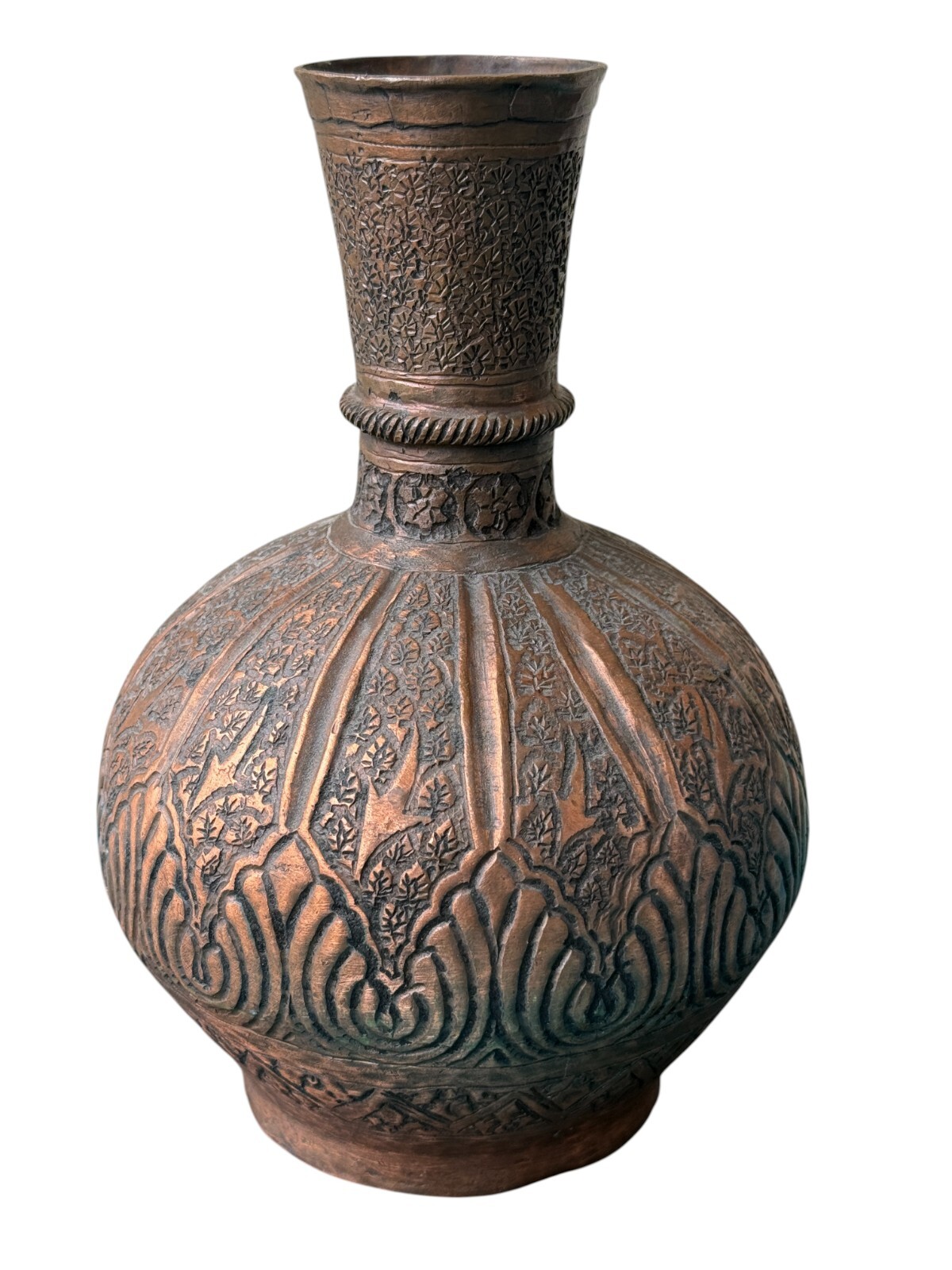 Antique Indo-Parsian Handmade Copper Vase – Floral Decorative Islamic Art Pot