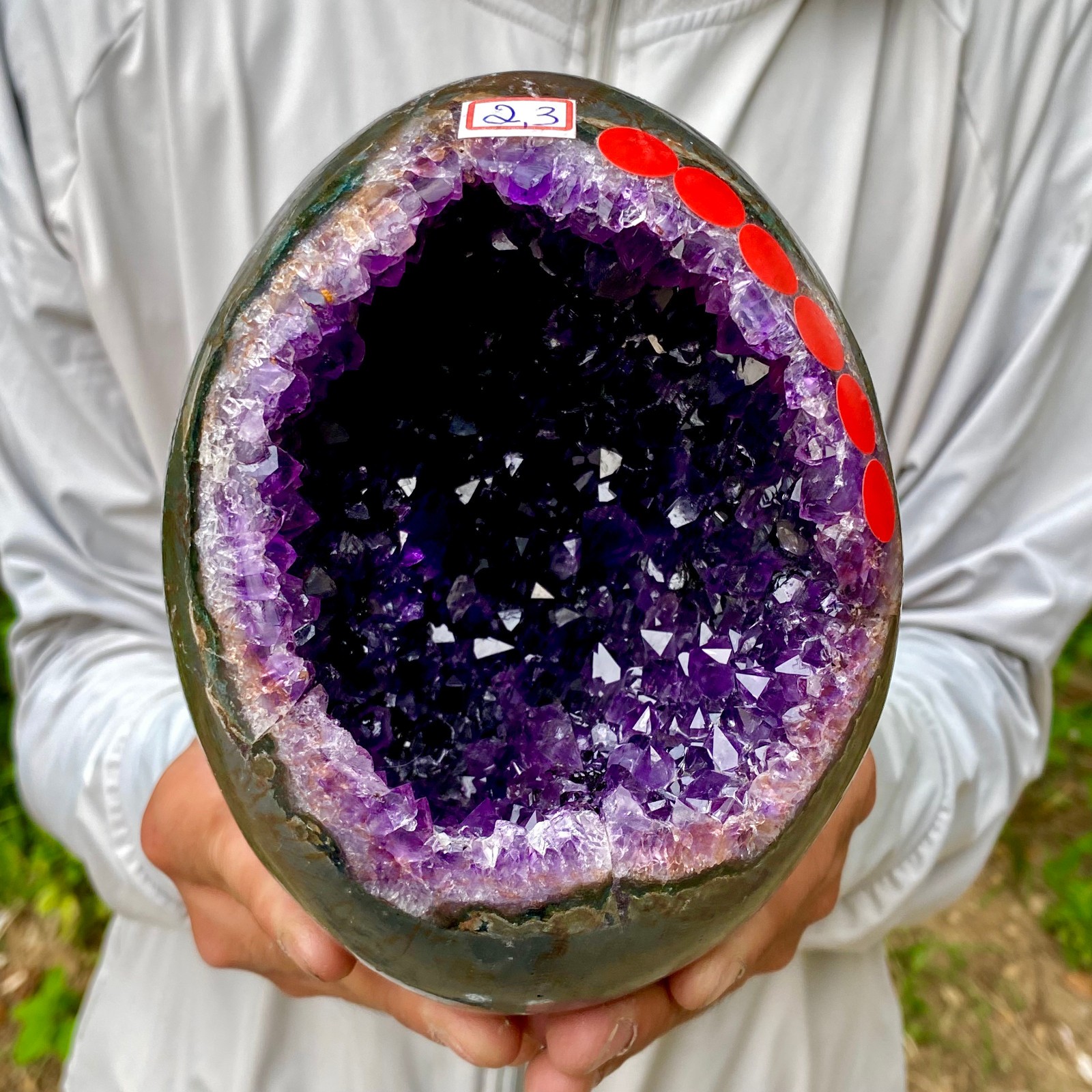5.07LB High quality Natural Amethyst geode quartz crystal Dinosaur egg healing