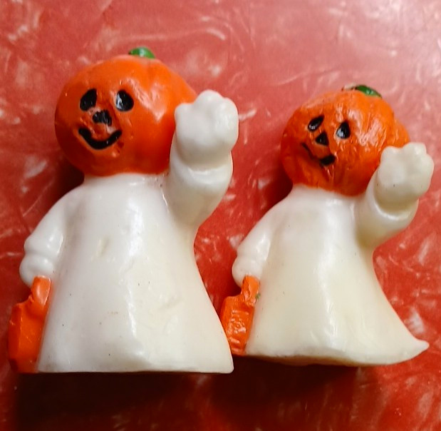 Halloween Painted Wax Jack-o\'-Lantern Candles Set of 2, Orange/White