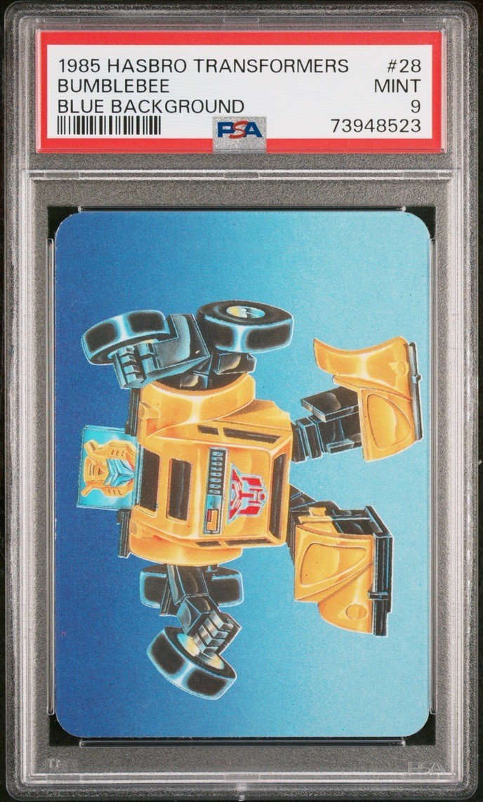 1985 Hasbro Transformers # 28 Bumblebee Autobot Blue Background PSA MINT 9