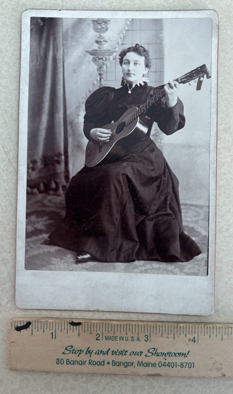 Cabinet Card Photo Of Identified Woman Guitar Player, C. 1890s