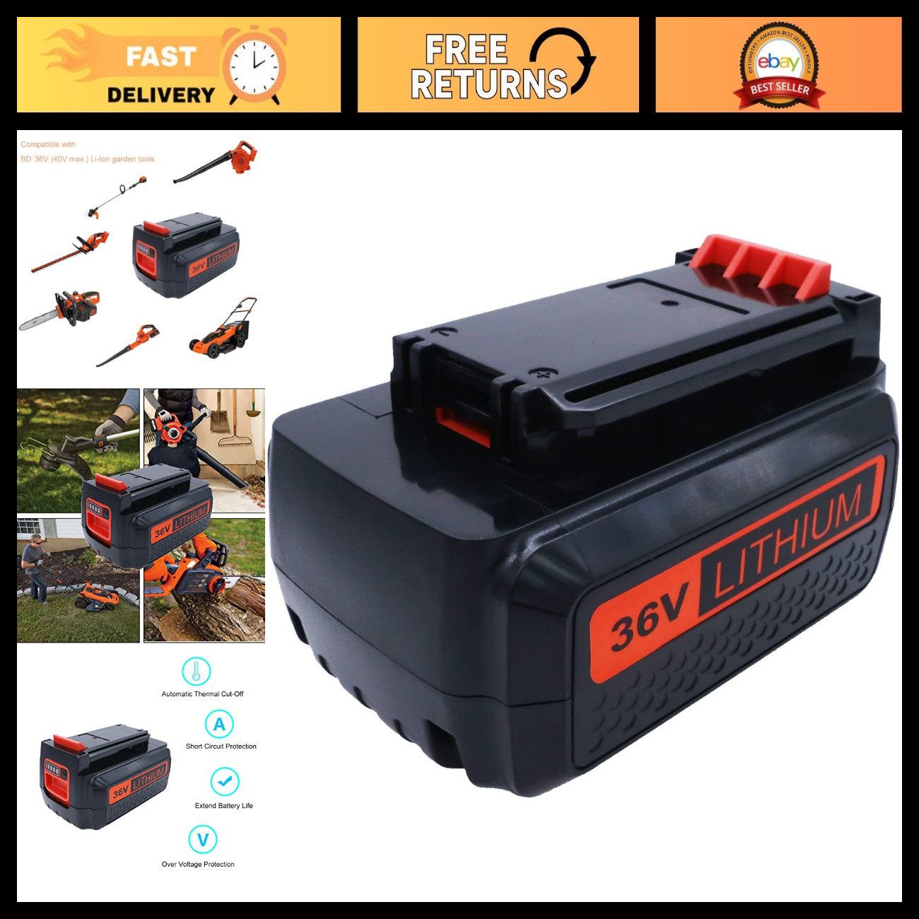 Battery 36V 2.5Ah Replace for BD LBX36 LBXR36