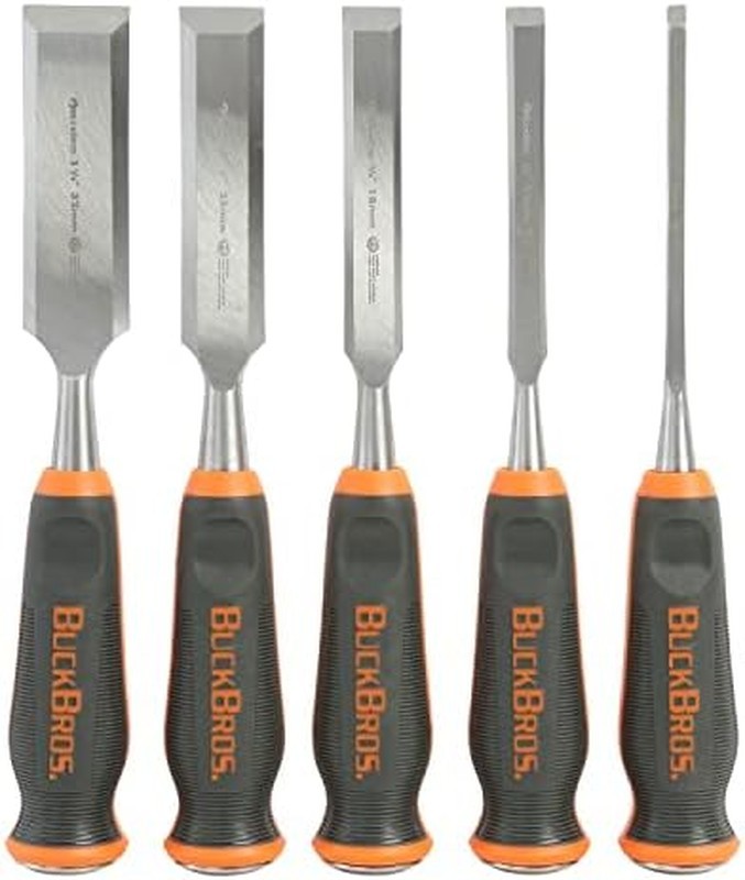 Buck Bros 5 Piece Comfort Grip Wood Chisel Set 1/4 1/2 3/4 1 1-1/4 Inch