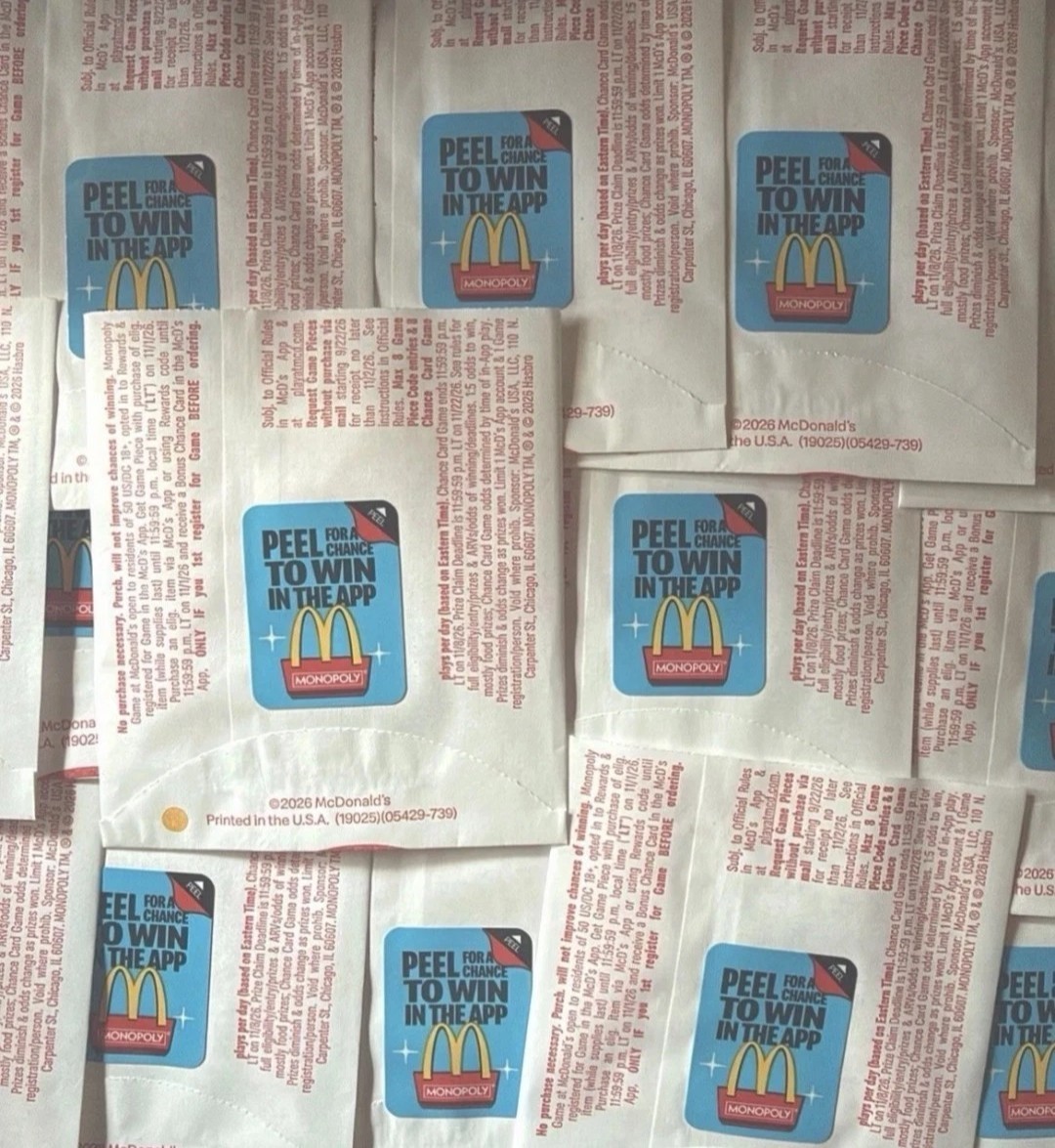 2026 UNPEELED UNREDEEMED MCDONALD\'S MONOPOLY PIECES (Lot of 100) NEW 100x...