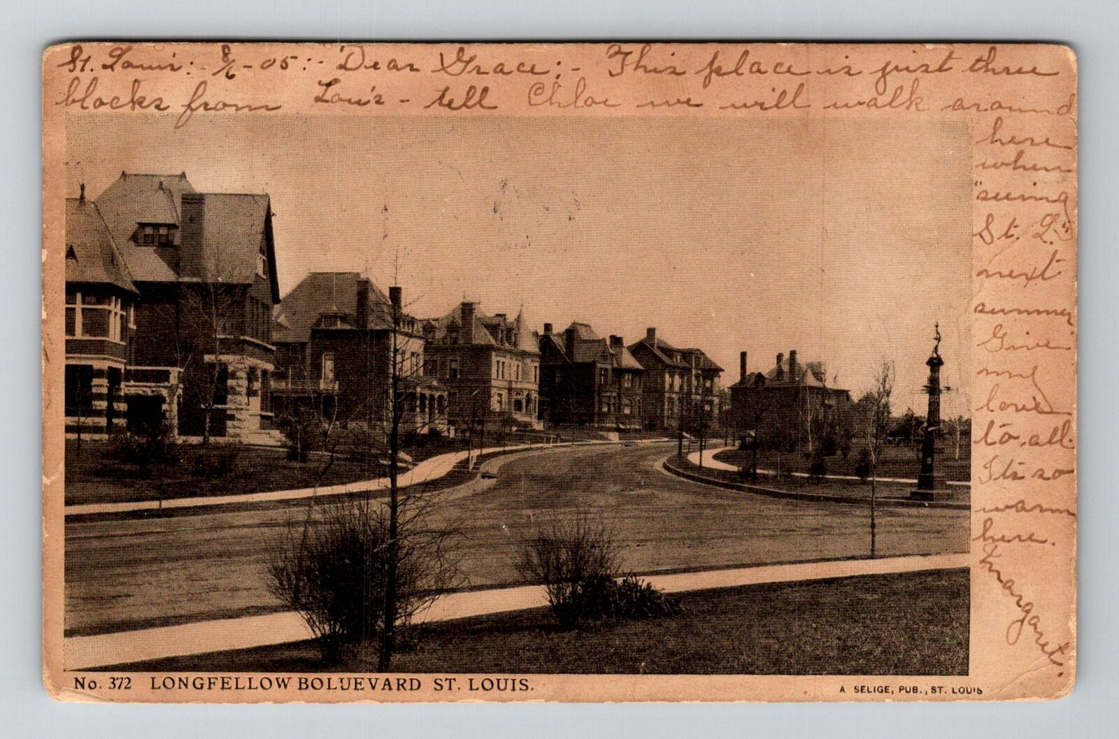 St Louis MO-Missouri, Longfellow Boulevard, Residencial, c1905 Vintage Postcard