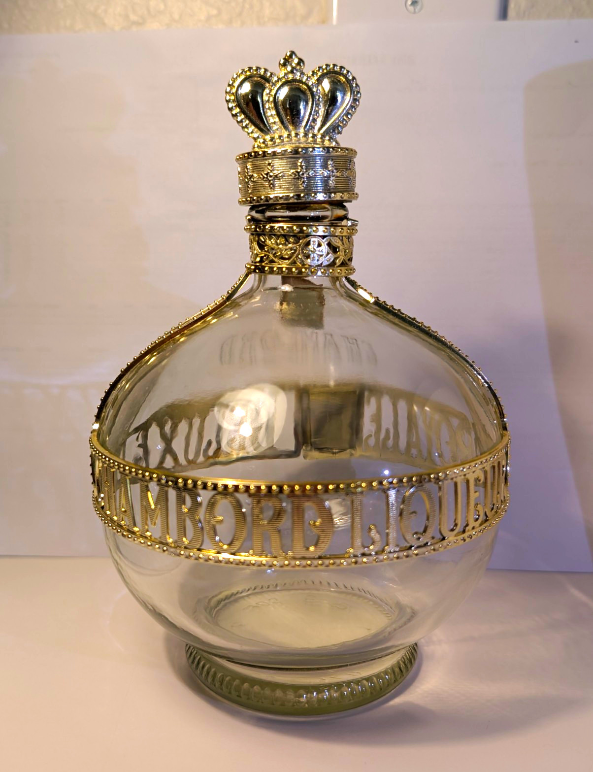 Vintage Royale Deluxe Chambord Liqueur Decanter Glass Bottle with Crown Stopper