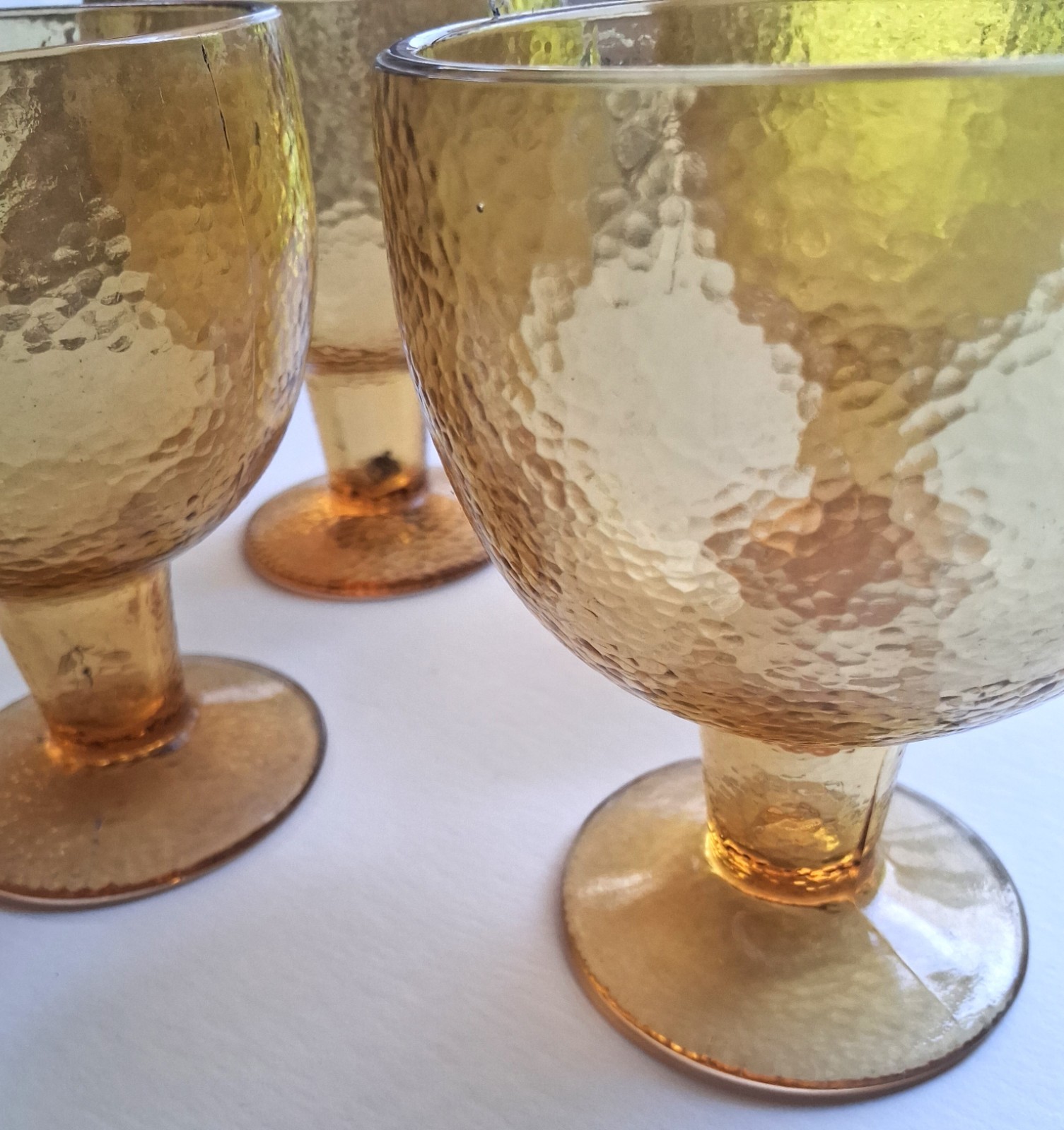 Vintage Set of 4 Hazel Atlas Pebblestone Stemmed Goblets