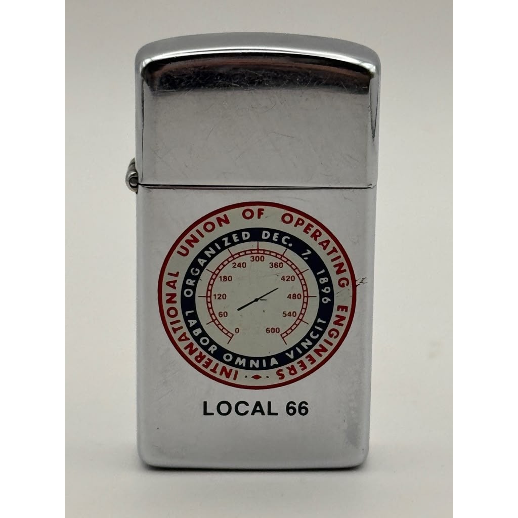 1988 Zippo Slim Operating Engineers Local 66 Windproof Lighter Appears Unfired