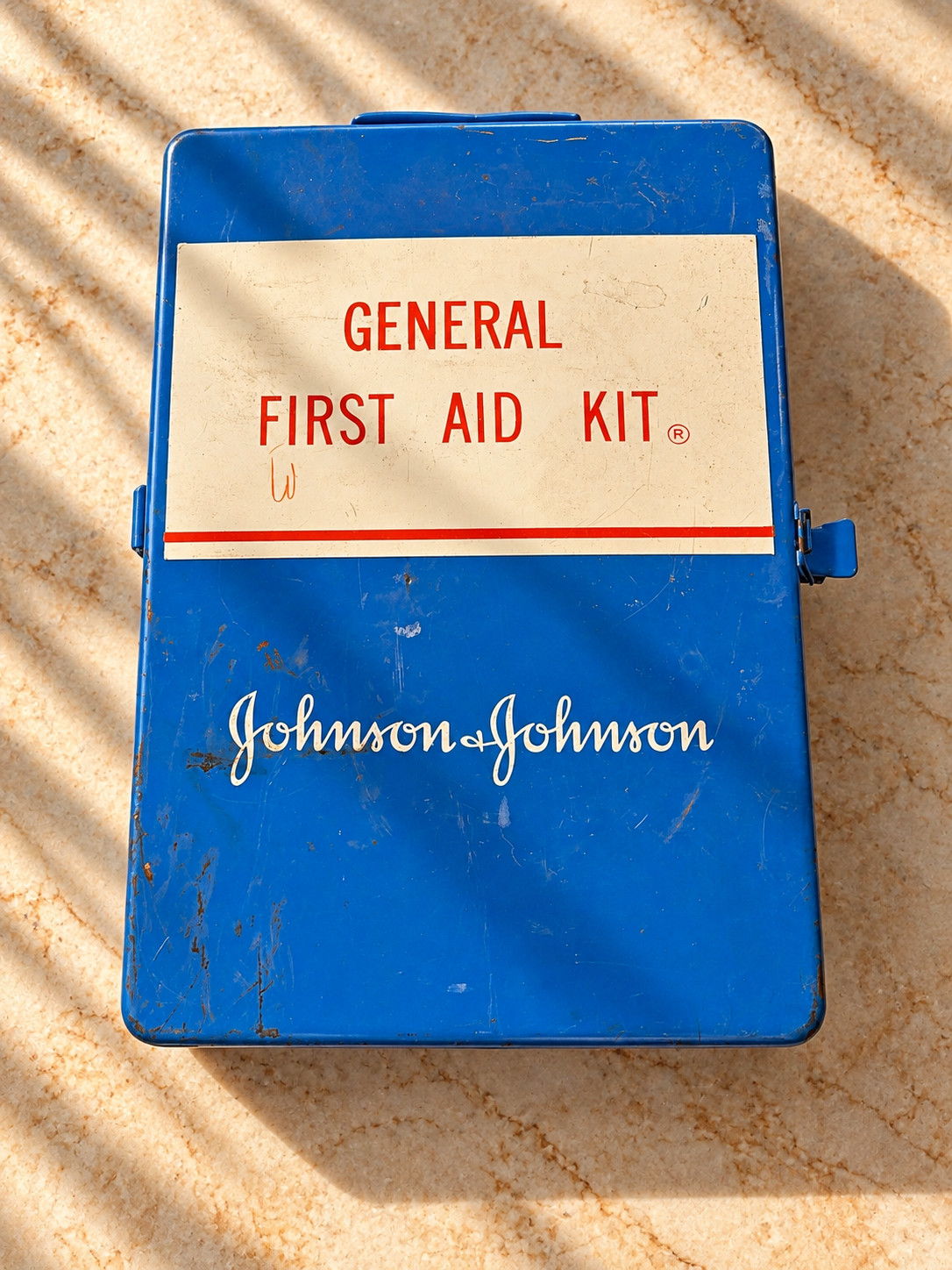 Vintage Johnson & Johnson General First Aid Kit Metal Box With Contents 13x9