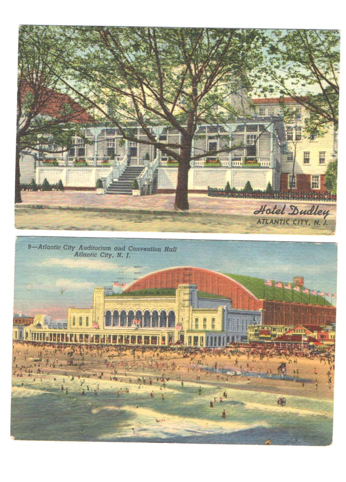 Vintage 1940s Atlantic City Postcards - Hotel Dudley & Convention Hall