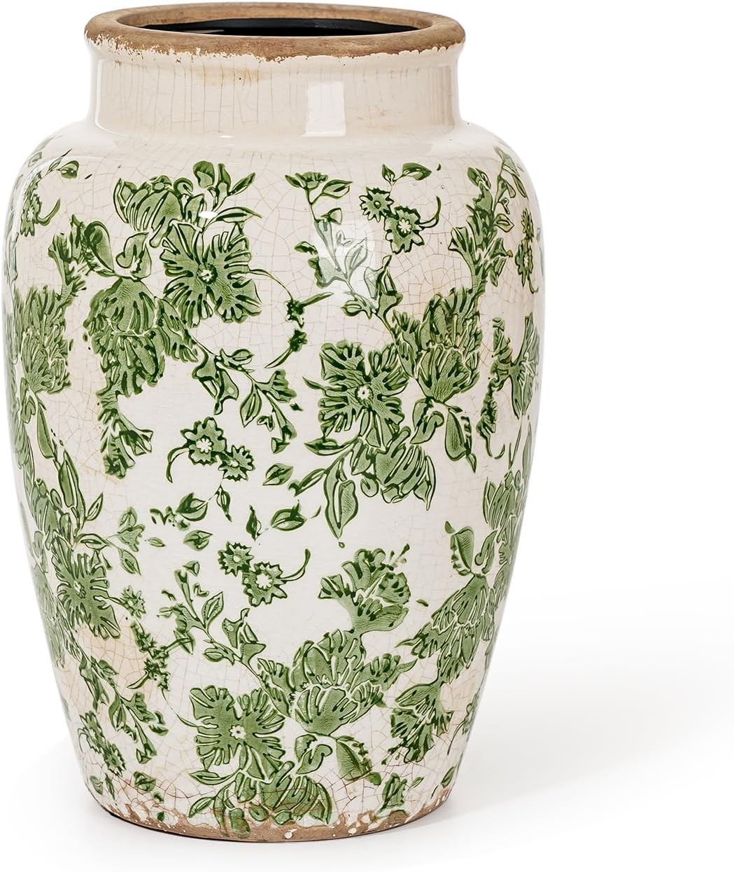 Ceramic Flower Vase, Vintage Green Ice Cracked Glaze Porcelain Decor