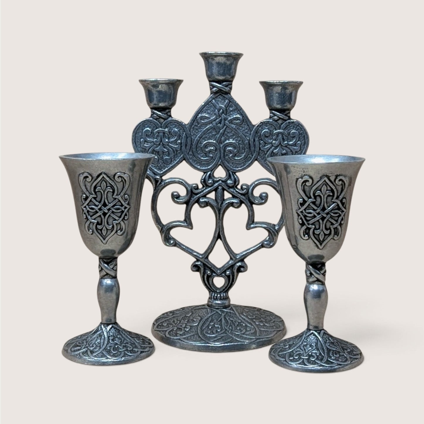 Vintage 1996 Carlson Forevermore Candelabra Goblets Pewter Celtic Wedding Set