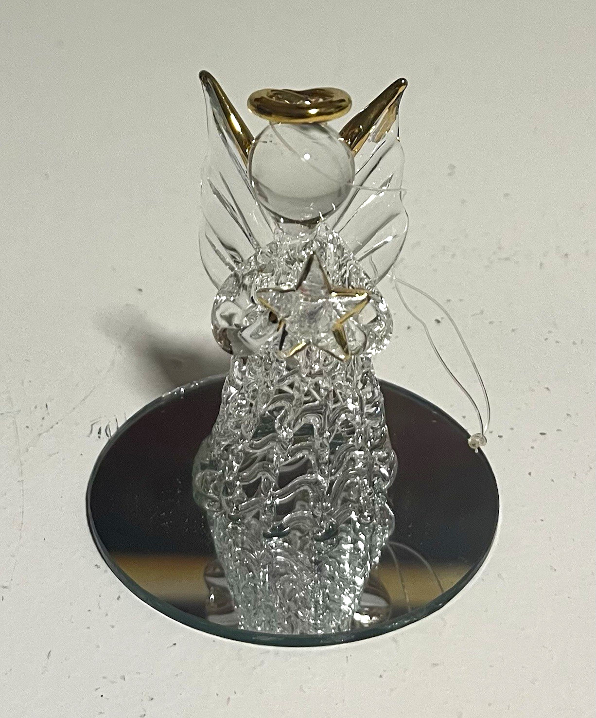 Spun Glass Angel Figurine 24-Karat Gold Plated Clear/Gold Christmas w/ Box