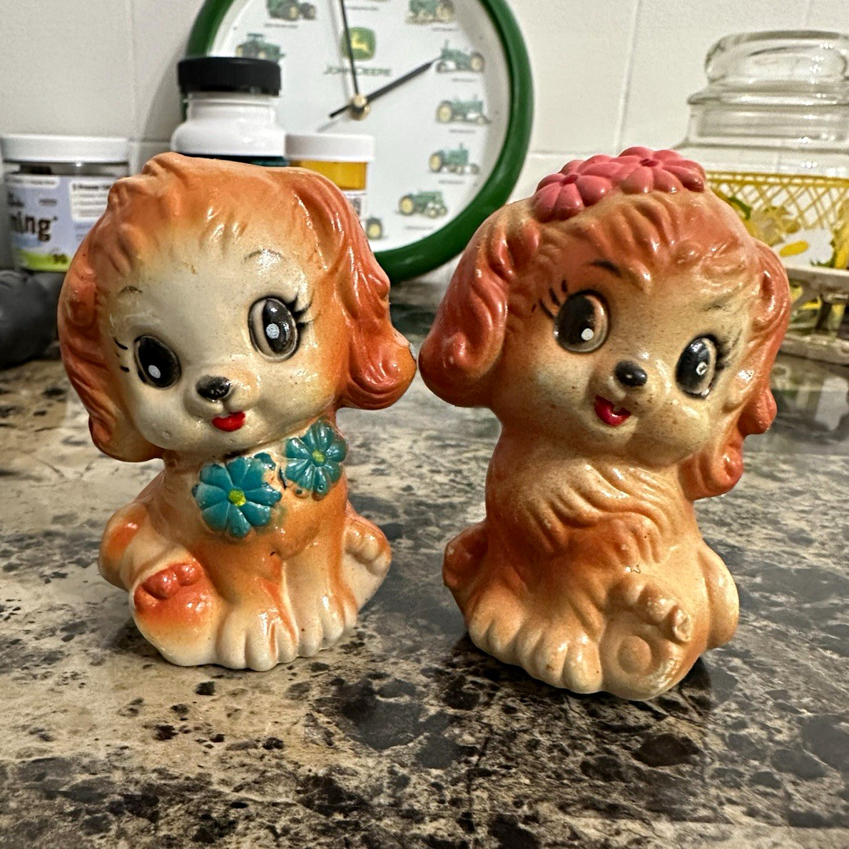 Vintage Japan Ceramic Puppy Dog Salt Pepper Shakers Big Eyes Flowers 1950s MCM Vintage Japan Ceramic Puppy Dog Salt Pepper Shakers Big Eyes Flowers 1950s MCM