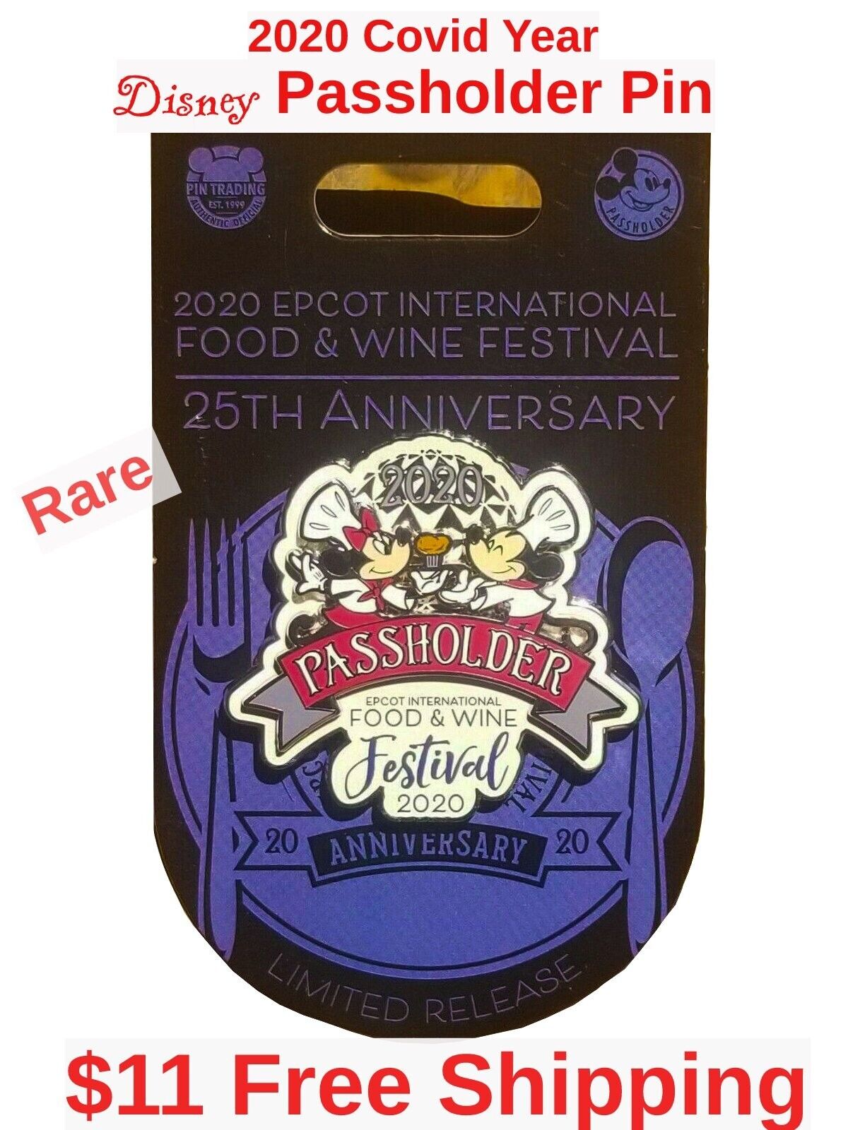 Disney Pin EPCOT Food & Wine Passholder Pin 2020 W/Mickey/Minnie $11_Free Ship