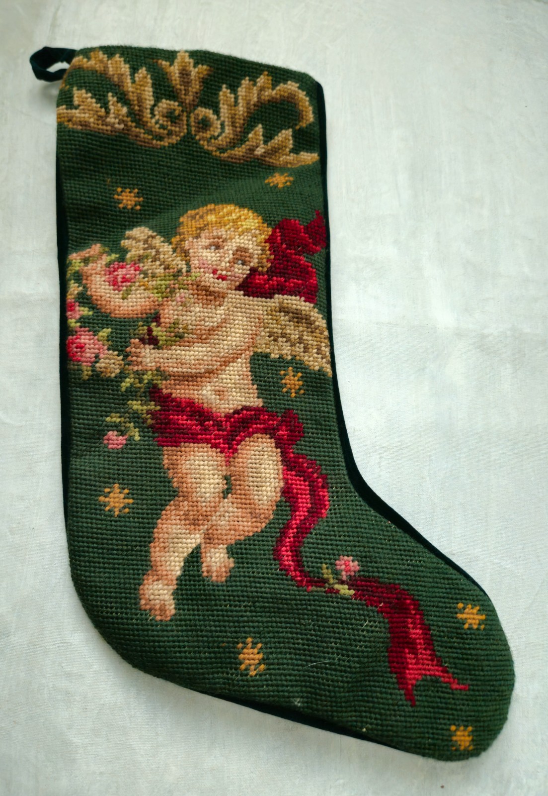 Vintage Imperial Elegant Needlepoint Christmas Stocking Wool Cotton You choose