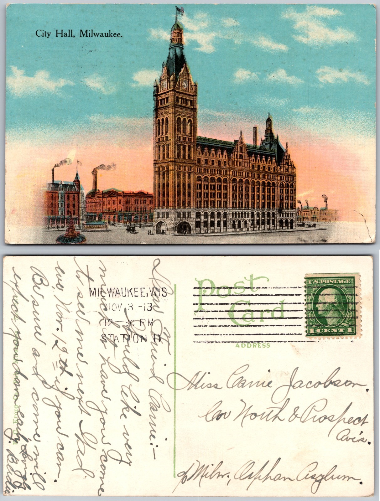 City Hall Milwaukee Wisconsin Postcard