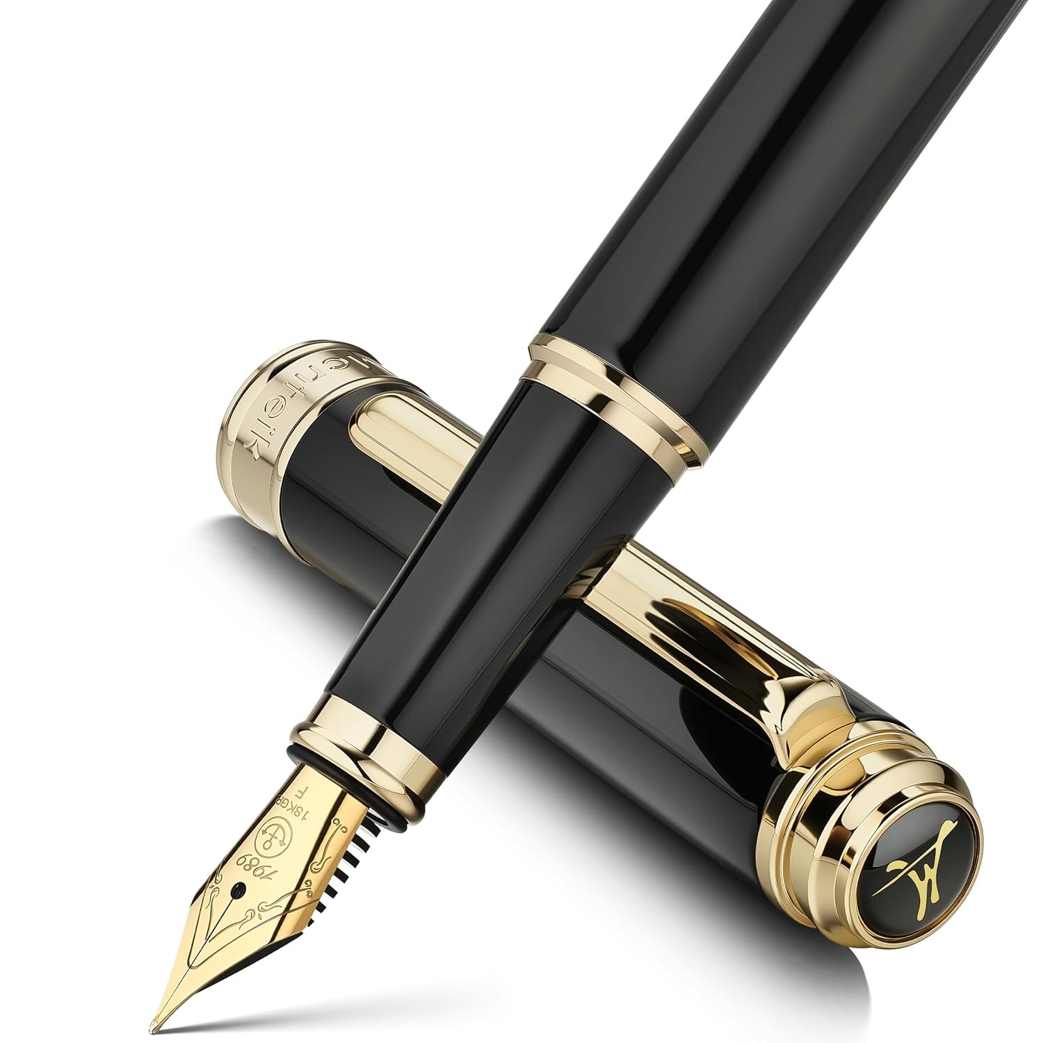 MCNTEIK 317 Fountain Pen,Stunning Luxury Black Piano Lacquer,18K Gilded Nib(Fine