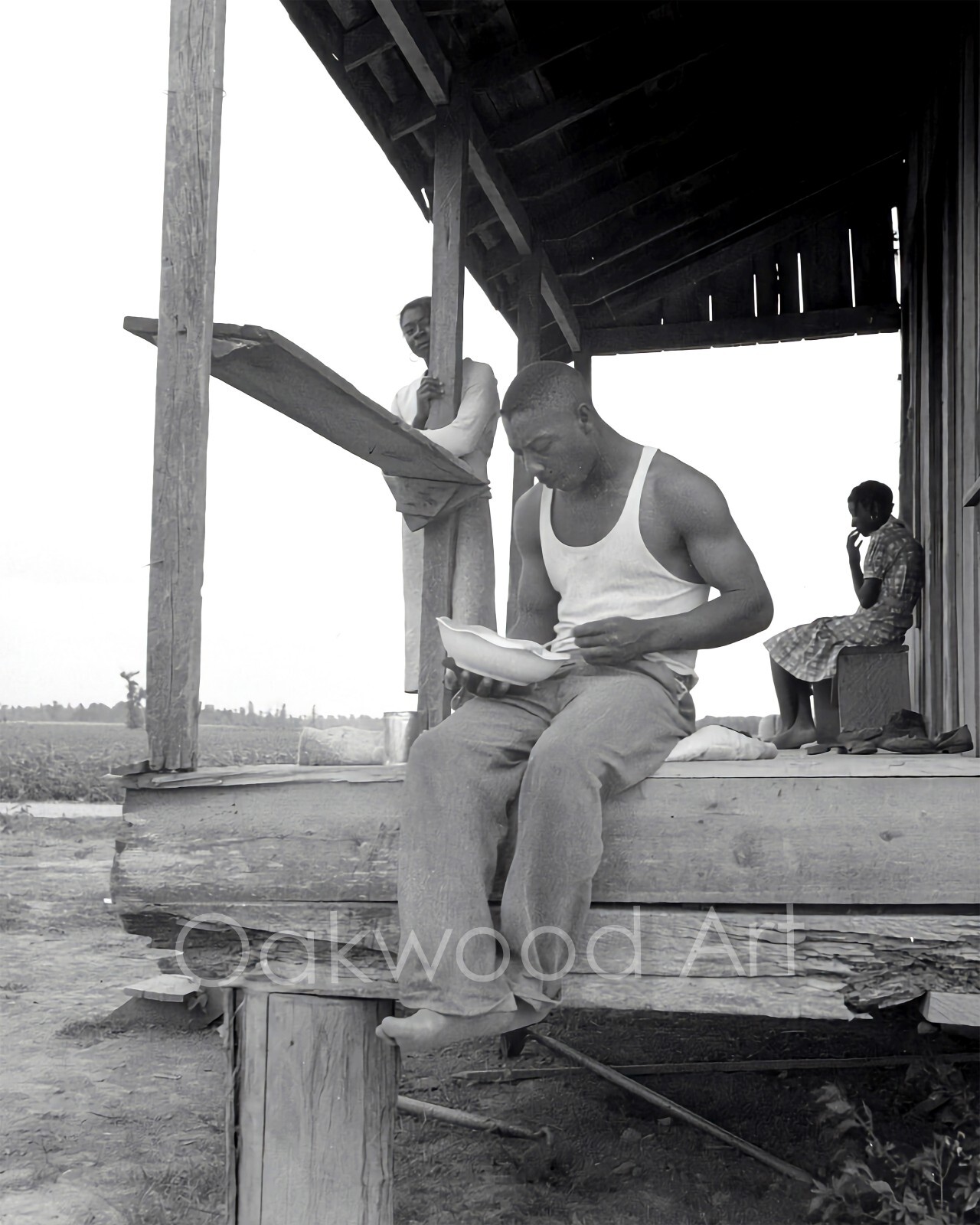 BLACK SHARECROPPER Eating a Meal c1940s, Young Man, Vintage Photo Print