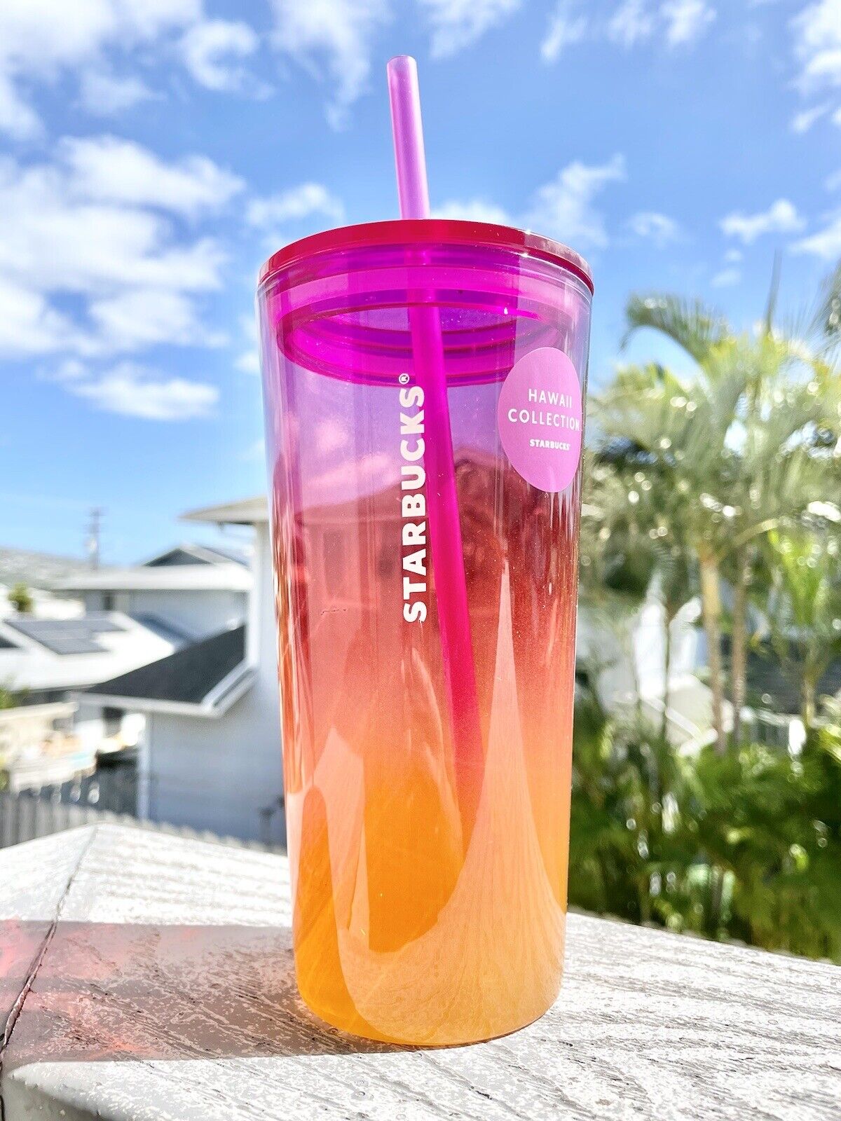 HAWAII EXCLUSIVE Starbucks Sunset Pink and Orange Glass ombré Tumbler 18oz