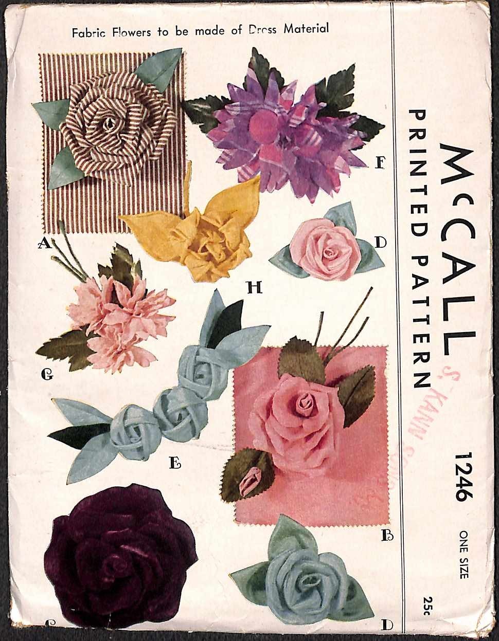 Vintage 1940s Fabric Flowers Sewing Pattern Instructions 1246 One Size UC FF