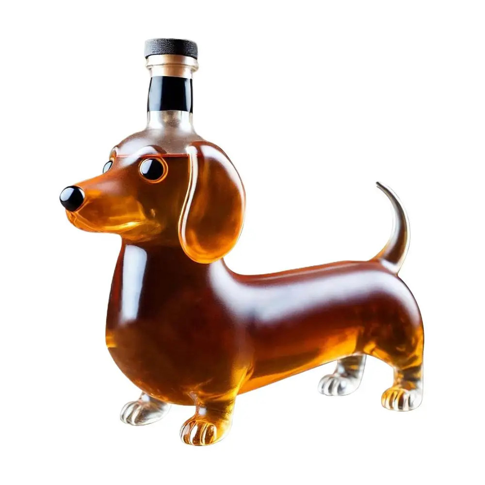 Whiskey Bottle Glass Liquor Bottle Dachshund Dog Shape Decorative Decanter