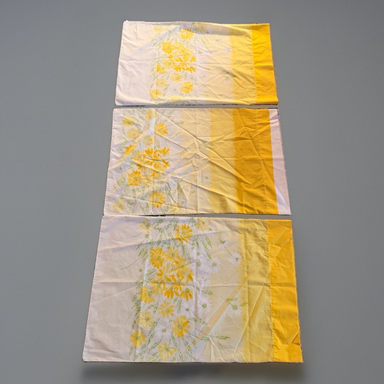 3 VTG Vera Neumann Pillowcases 70s Yellow Floral Burlington Vera Collection