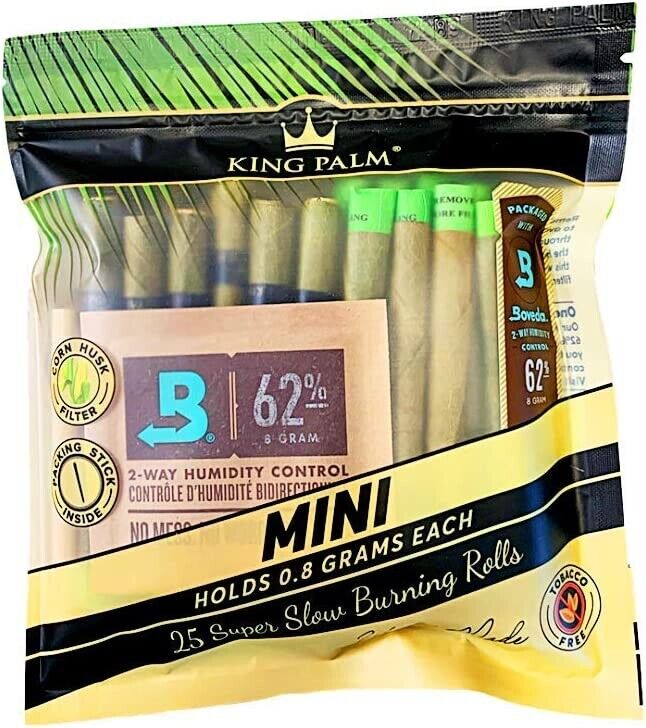 King Palm | Mini | Natural | Prerolled Palm Leafs | 8 Packs of 25 Each =200Rolls