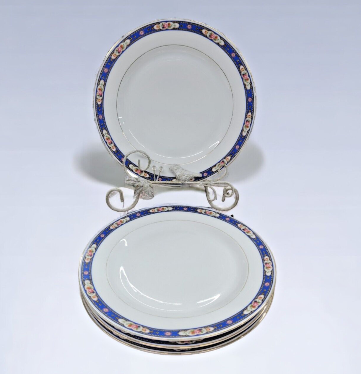 Antique Dinner Plates MZ Altrohlau CM Czech ALT38 4 pc Set Blue Gold Pink Floral Antique Dinner Plates MZ Altrohlau CM Czech ALT38 4 pc Set Blue Gold Pink Floral
