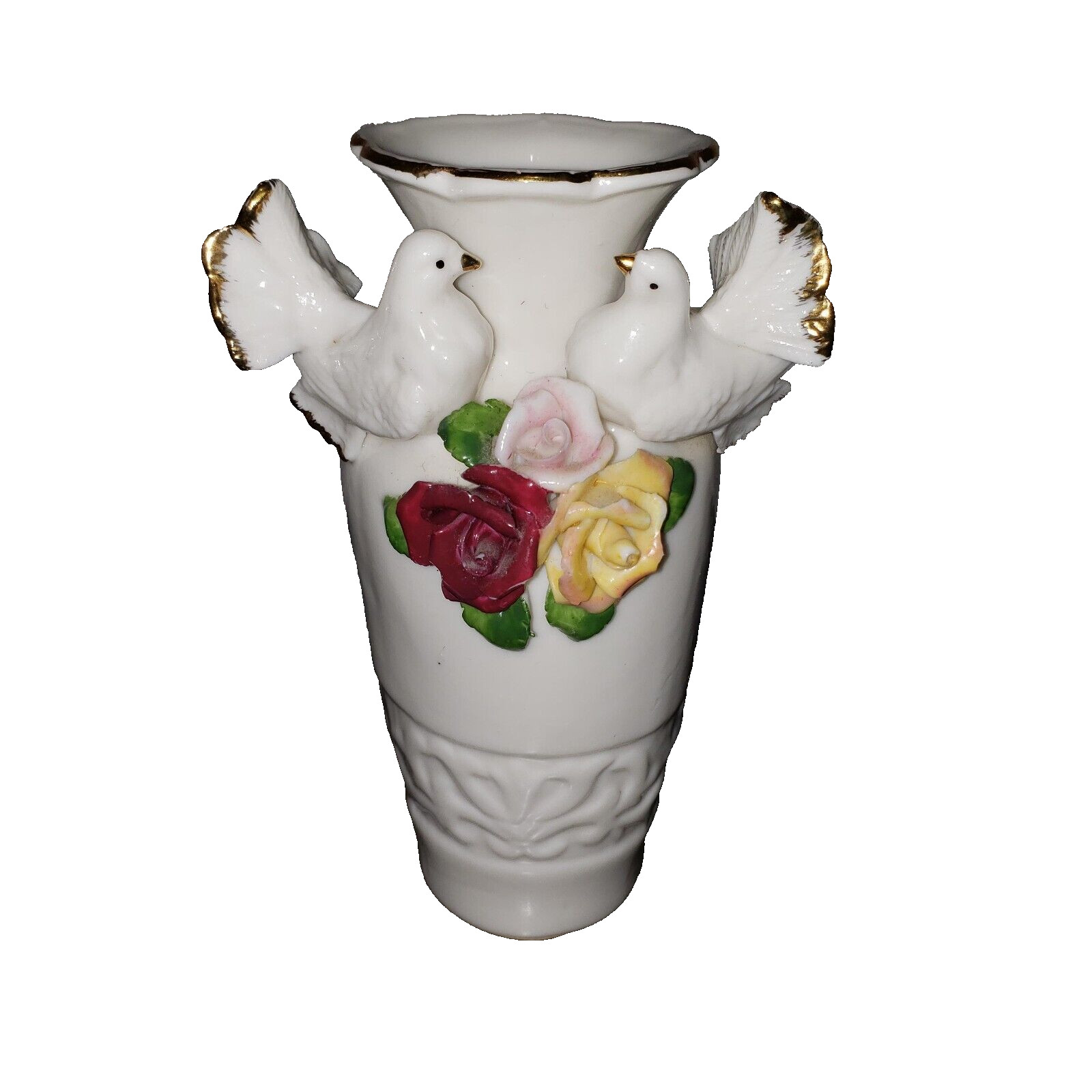 Vtg Hermitage Pottery 1999 Designed in USA 2 Doves Flower Vase