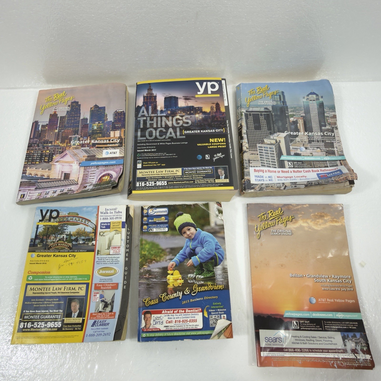 Lot of 6 Yellow Page Phone Books Kansas City Area Vintage All In Good Condition